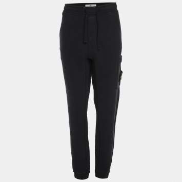 Pre Owned Stone Island Navy Blue Jersey Logo Patch Jogger Pants XL