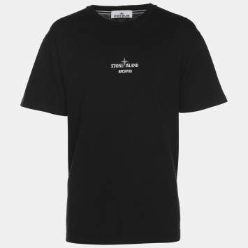 Pre Owned Stone Island Black Print Cotton Half Sleeve T-Shirt XL