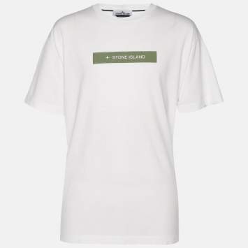 Pre Owned Stone Island White Jersey Logo T-Shirt XL