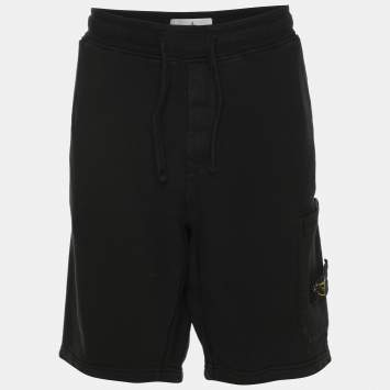 Pre Owned Stone Island Black Jersey Logo Patch Short XL