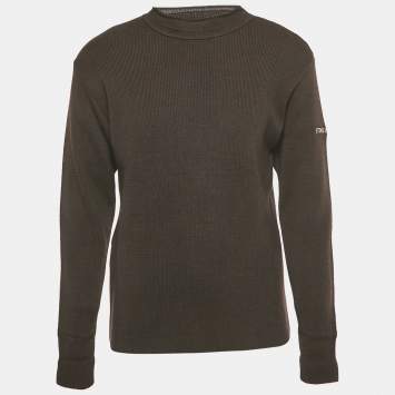 Pre Owned Stone Island Vintage Brown Rib Knit Mock Neck Sweater XL