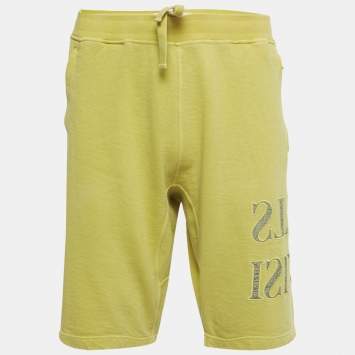 Pre Owned Stone Island Yellow Embroidered Cotton Drawstring Shorts XL
