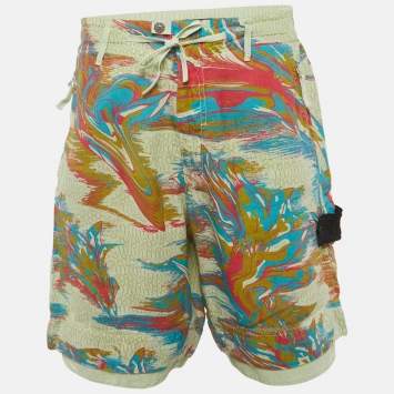 مملوكة مسبقًا Stone Island Green Printed Linen Cargo Shorts M