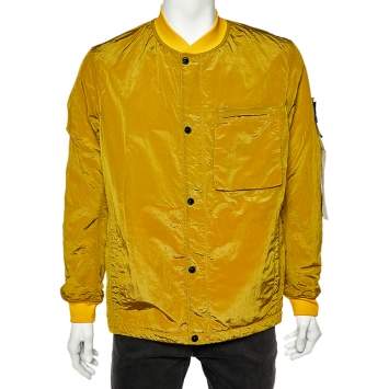 Pre Owned Stone Island Mustard Yellow Nylon Reversible Bomber Jacket L