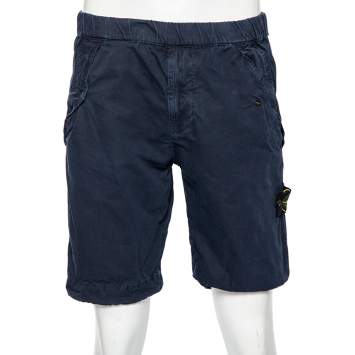 Pre Owned Stone Island Navy Blue Faded Effect Cotton Cargo Shorts M