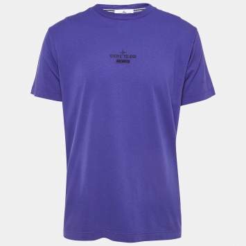 مملوكة مسبقًا Stone Island Blue Print Cotton Half Sleeve T-Shirt L
