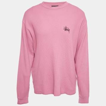 مملوكة مسبقًا Stussy Pink Cotton Knit Crewneck Sweatshirt L