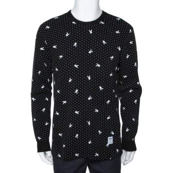 Pre Owned Supreme Black Waffle Knit Playboy Print Crew Neck Thermal L 