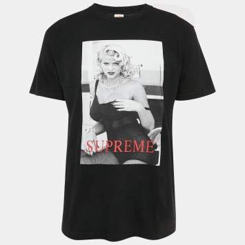 Pre Owned Supreme Black Anna Nicole Smith Print Cotton Crew Neck T-Shirt M