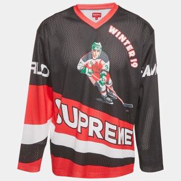 Pre Owned Supreme Crossover Hockey Printed Mesh Jersey T-Shirt M