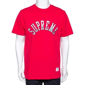Pre Owned Supreme Red Cotton Arc Logo Print Crew Neck T Shirt L