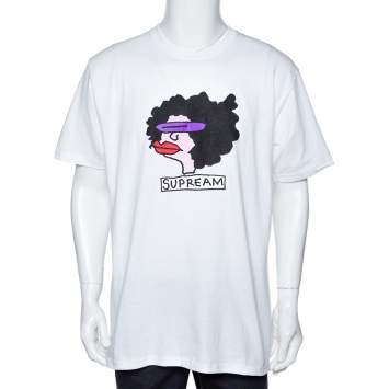 Pre Owned Supreme White Cotton Gonz Ram Crew Neck T Shirt L 