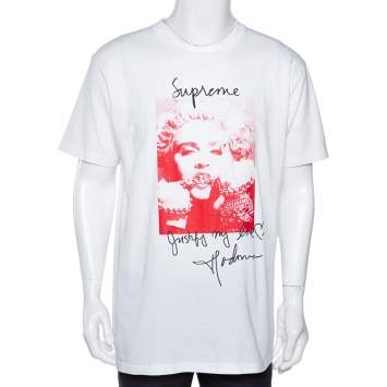 Pre Owned Supreme White Madonna Print Cotton Crew Neck T-Shirt L