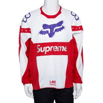 Pre Owned Supreme X Fox Red & White Racing Moto Jersey T-Shirt L