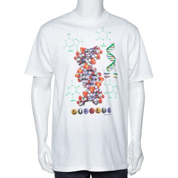 Pre Owned Supreme White DNA Print Cotton Crew Neck T-Shirt L