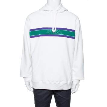 Pre Owned Supreme White Cotton Stripe Logo Detail Hoodie XL