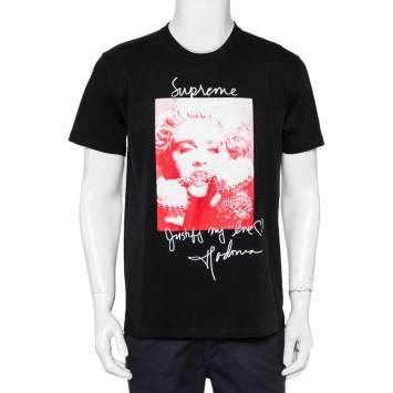 Pre Owned Supreme Black Cotton Madonna Graphic Printed Crewneck T-Shirt M