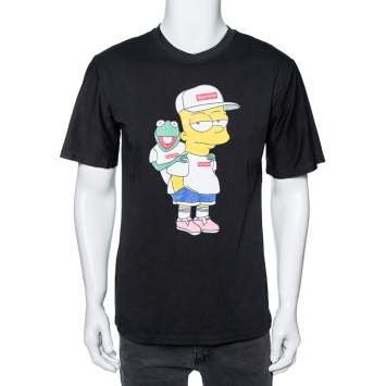Pre Owned Supreme Black Cotton Bart Simpsons Print Round Neck T-Shirt XXL