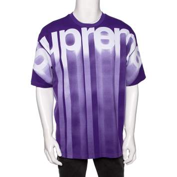 Pre Owned Supreme Purple Logo Print Cotton Short Sleeve T-Shirt L