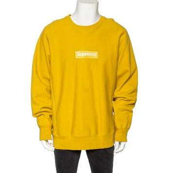Pre Owned Supreme Mustard Cotton Embroidered Box Logo Crew Neck Sweatshirt XL