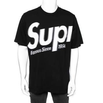 Pre Owned Supreme Black Cotton Logo Print Crew Neck T-shirt L