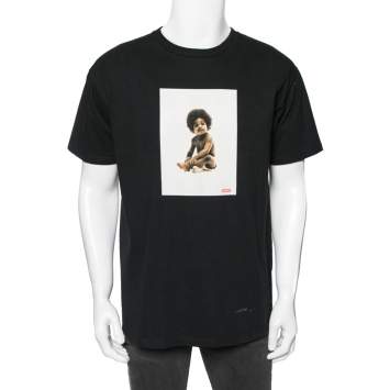 Pre Owned Supreme Black Cotton Biggie Printed Short Sleeve T-Shirt L