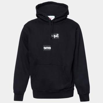 Pre Owned Supreme x Comme des Garçons Black Terry Knit Split Logo Hoodie L