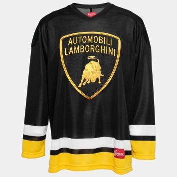 Pre Owned Supreme Automobili Lamborghini Logo Embroidered Jersey V-Neck T-Shirt L