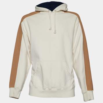 Pre Owned Supreme Cream Cotton Knit Logo Embroidered Hood Sweatshirt XL