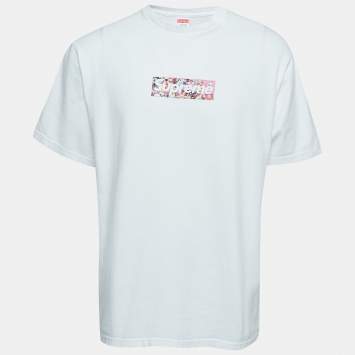 Pre Owned Supreme White Logo Print Cotton Crew Neck T-Shirt L