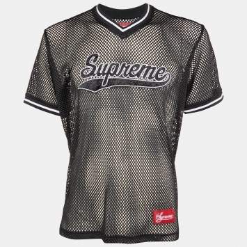 Pre Owned Supreme Black Logo Applique Mesh Sheer T-Shirt M