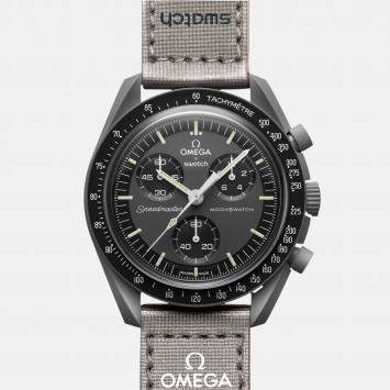 Pre Owned Omega X Swatch Black Velcro Moon Swatch Mission To Mercury Men's Wristwatch 42 mm