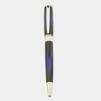 Pre Owned S.T. Dupont Ligne D Atelier Sunburst Blue Lacquer Silver Tone Ballpoint Pen