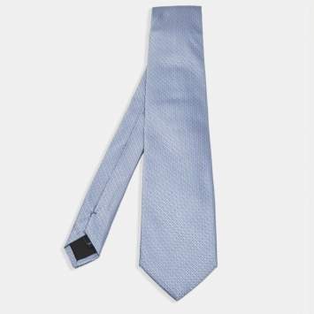 Pre Owned S.T. Dupont Blue Geometric Patterned Silk Jacquard Tie