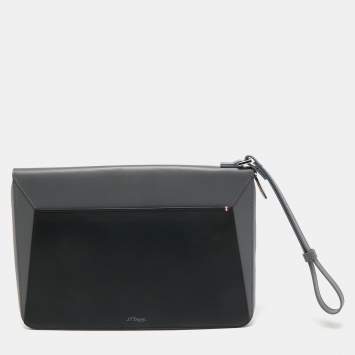 Pre Owned S.T.Dupont Grey/Black Leather Zip Aound Travel Organizer 