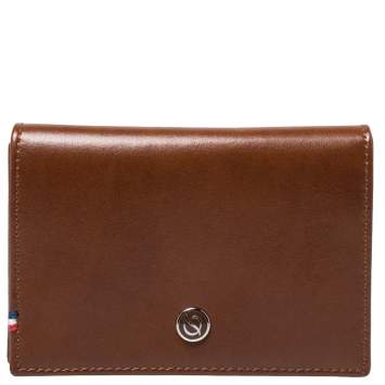 Pre Owned S.T. Dupont Tan Leather Business Line D Cards Holder 