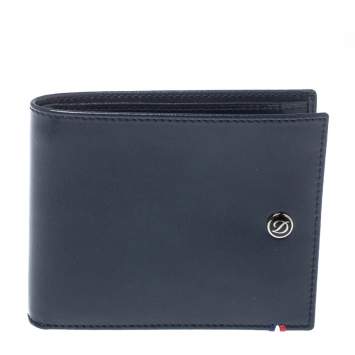 Pre Owned S.T. Dupont Navy Blue Leather Bifold Wallet 