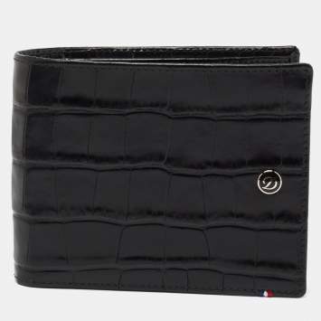 Pre Owned S.T. Dupont Black Croc Embossed Leather Bifold Wallet