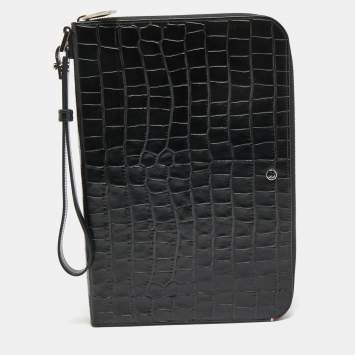 Pre Owned S.T.Dupont Black Embossed Leather Dandy Wristlet Pouch