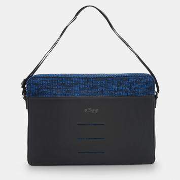 Pre Owned S.T. Dupont Jet Millennium Black And Blue Rubber And Canvas Messenger Bag