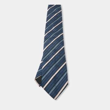 مملوكة مسبقًا S.T. Dupont Blue Diagonal Striped Silk Tie