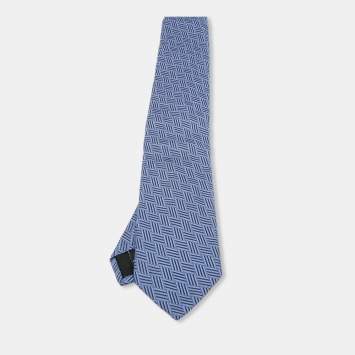 Pre Owned S.T. Dupont Blue Patterned Silk Tie