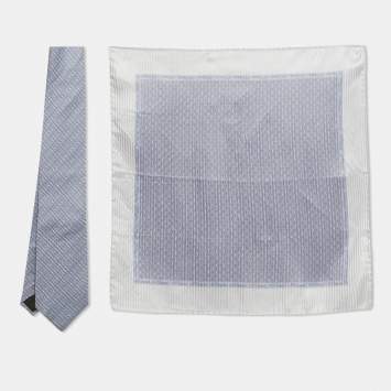 Pre Owned S.T. Dupont Blue Printed Silk Tie Set