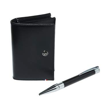 Pre Owned S.T. Dupont Black Line D Leather Card Holder and BallPoint Pen Set