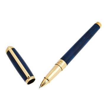 Pre Owned S.T. Dupont Line D Blue Natural Lacquer Gold Finish Rollerball Pen