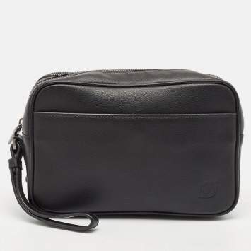 Pre Owned S.T. Dupont Black Leather Double Zip Pouch