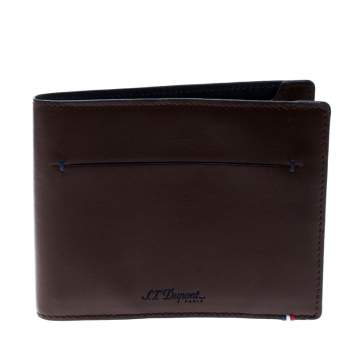 Pre Owned S.T. Dupont Brown Leather Line D Slim 7CC Bifold Wallet