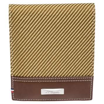 Pre Owned S.T. Dupont Yellow/Brown Fabric and Leather Bifold Wallet