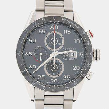 Pre Owned Tag Heuer Carrera Chronograph CV2A1U.BA0738 Automatic Grey Stainless Steel Men's Wristwatch 43mm
