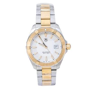 Pre Owned TAG Heuer Silver Opaline Two-Tone Stainless Steel Aquaracer WAY1120.BB0930 Men's Wristwatch 40.50 mm